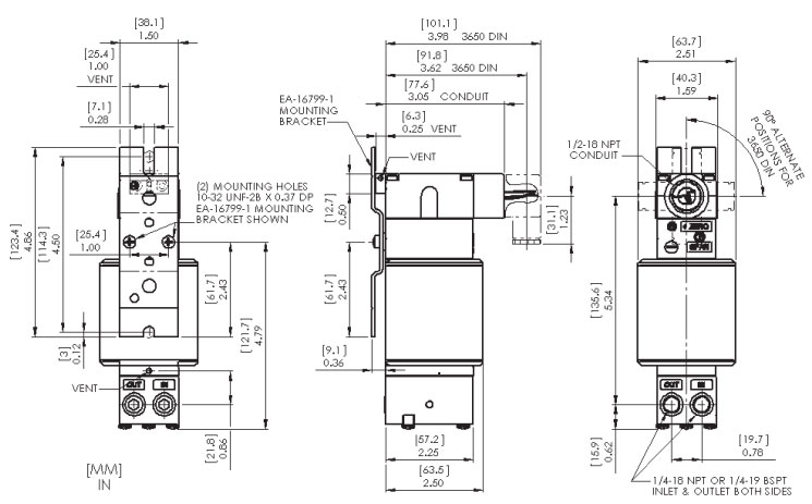 Rotork Fairchild Model T6100 Electro-Pneumatic Pressure Transducer Dimensions