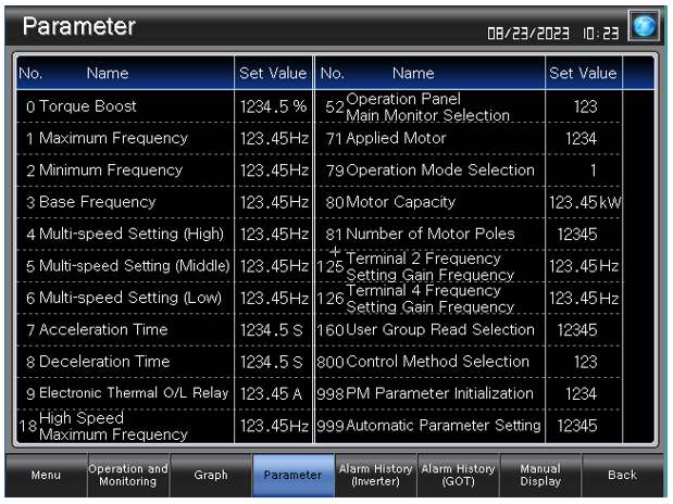 Screen for Parameter Adjustment